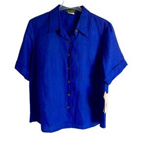 Harve Benard Linen Short Sleeve Button Up Top Women's 1X New with Tags